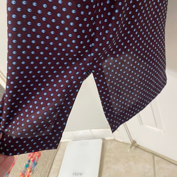 LOFT • Ann Taylor Burgundy Rust Blue Pattern Long Sleeve Side Split Dress - Picture 6 of 8